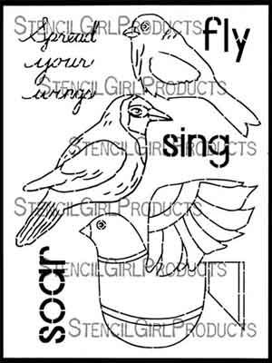 Boho Birds designed (L628) by Gwen Lafleur for Stencil Girl (9 inch by 12 inch)