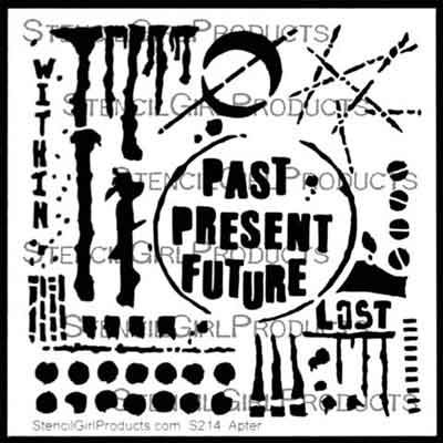 Past Present Future Stencil (S214) designed by Seth Apter for Stencil Girl (6 inch by 6 inch)