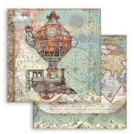 Scrapbooking paper 2 sided (12 inch by 12 inch) Sir Vagabond flying train Stamperia (SBB747)