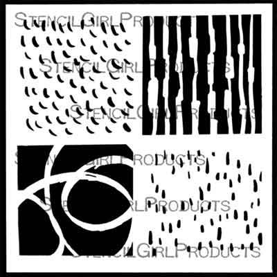 MB Makes Marks 4-Up Stencil (S891) designed by Mary Beth Shaw for StencilGirl (6 inch by 6 inch)
