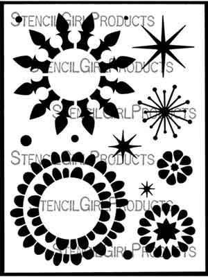 Mid Century Modern Circle Patterns Stencil (L888) designed by Valerie Sjodin for StencilGirl (9 inch by 12 inch)