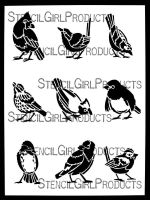 Backyard Birds Stencil (L975) designed by Margaret Peot for StencilGirl (9 inch by 12 inch)