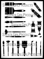 Planners and ATCs Combo Paint Brushes and Tubes Stencil (L953) designed by Valerie Sjodin for StencilGirl (9 inch by 12 inch)