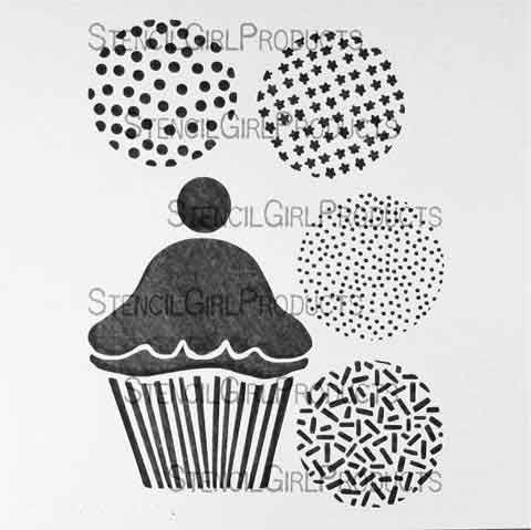 Cupcake Sprinkles Stencil (S011) designed by June Pfaff Daley for StencilGirl (6 inch by 6 inch)