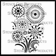 Stylized Fireworks 6 Stencil (S403) designed by June Pfaff Daley for StencilGirl (6 inch by 6 inch)
